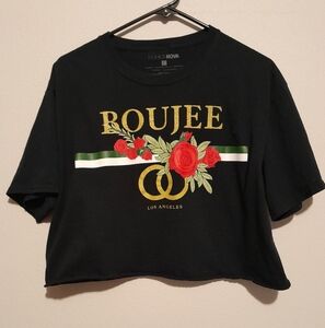 Fashion Nova Black Tee with Red and Yellow Graphic
